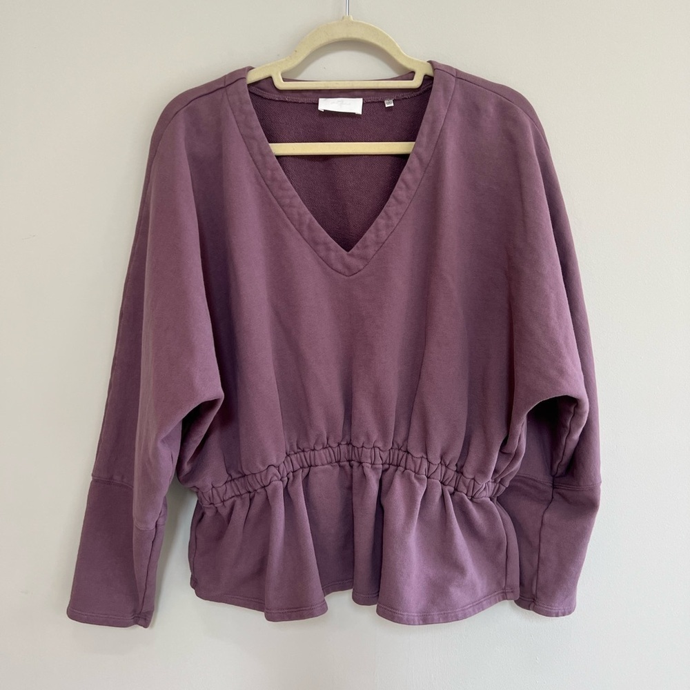 7 For All Mankind Dolman-Sleeve Peplum Sweatshirt Top in Berry, size L